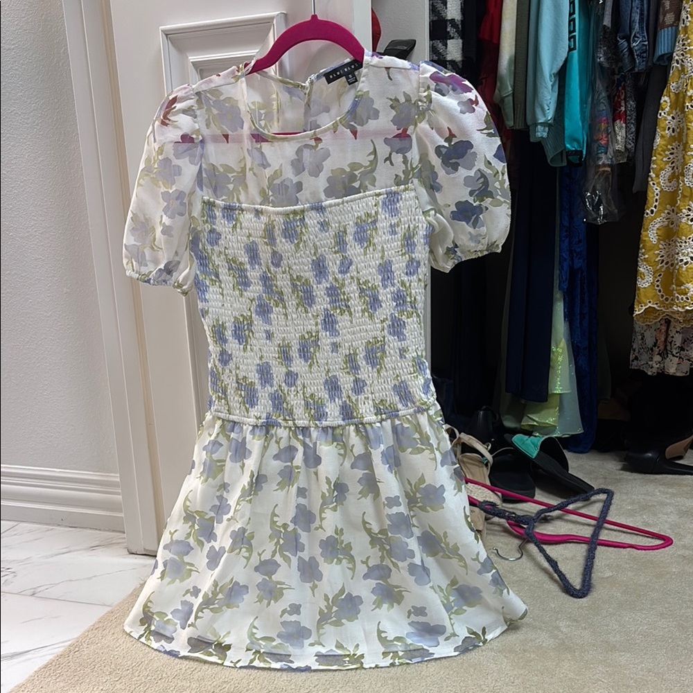 Blue Blush Cream Puff Sleeve Sundress